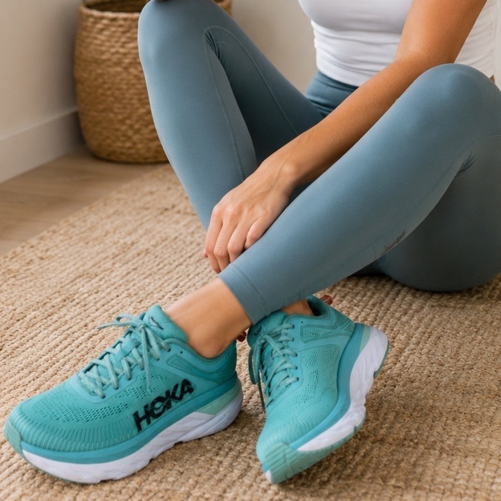 Hoka One One Bondi 7 Womens 9.5 Wide Teal Blue Running Shoes 1110531 AEBL